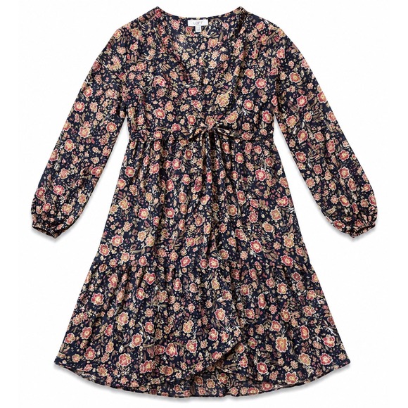 Moa Moa Dresses & Skirts - Moa Moa Floral Print Midi Dress Long Sleeve Tiered Casual 1X Cottagecore